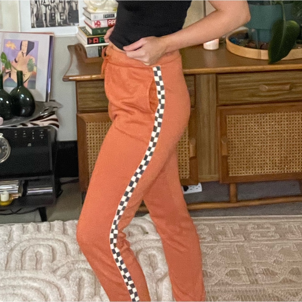 Rare Dazey LA orange checkered facing stripe cotton joggers women’s Sz small